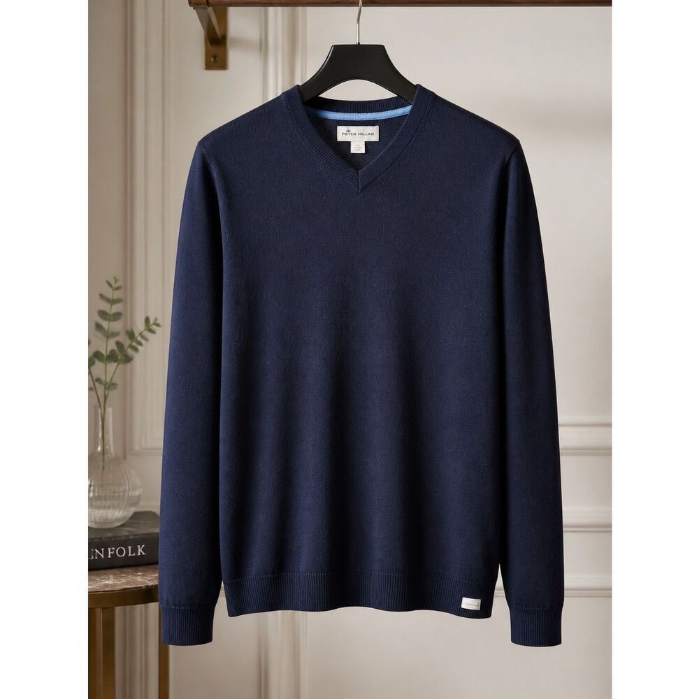 MENS NAVY SWEATER EDDIE BAUER COTTON MERINO SIZE TL